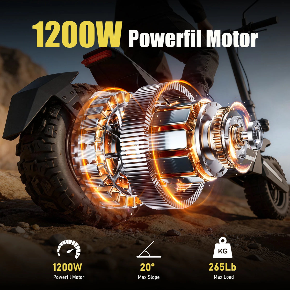 FREEBOY J2MAX 1200W Off Road Electric Scooter for Adults, 34mph Top Speed, 31miles Long Range, 11'' Pneumatic Tire, Dual Disc Brake